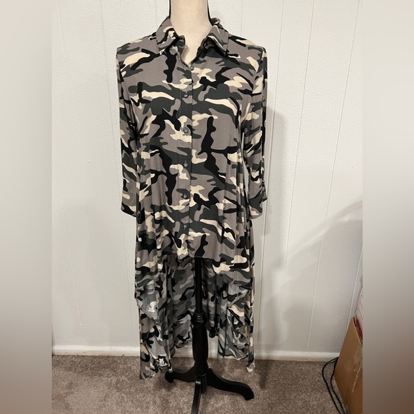 P Luca Milano Camp print tunic high low lent button down top - Picture 1 of 11